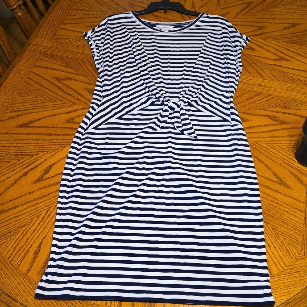 Liz Claiborne Navy and White Striped Midi Dress